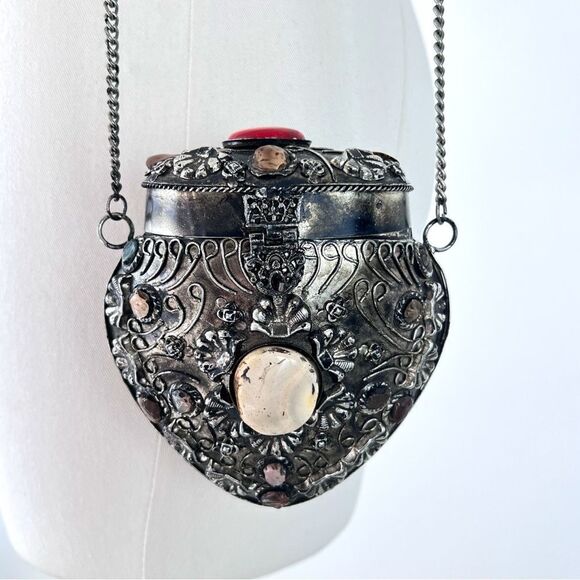 Vintage Sajai metal purse with natural stones - Picture 1 of 10